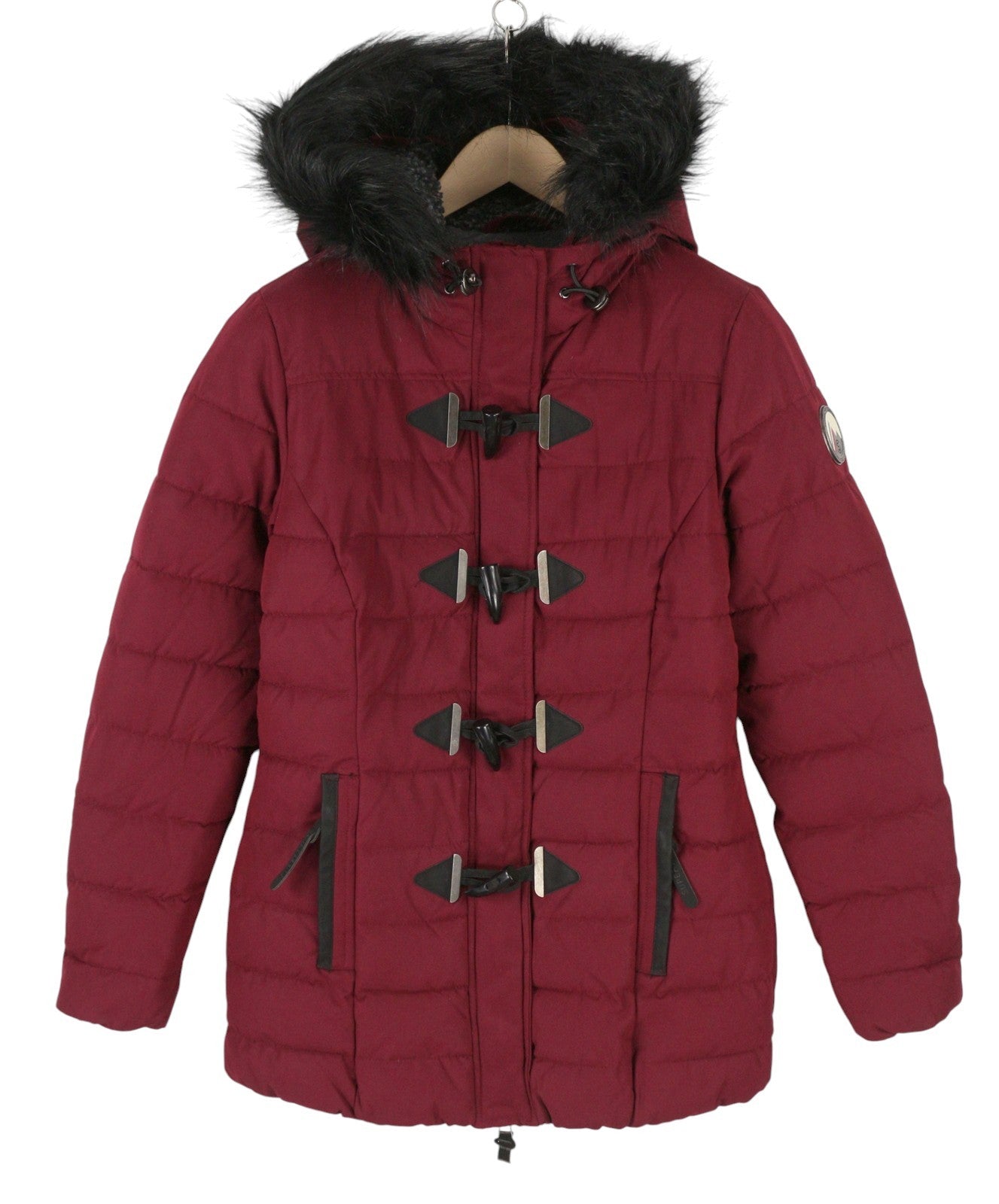 SUPERDRY Microfibre Tall Toggle Parka Women Jacket EU40 Burgundy Quilted Hood