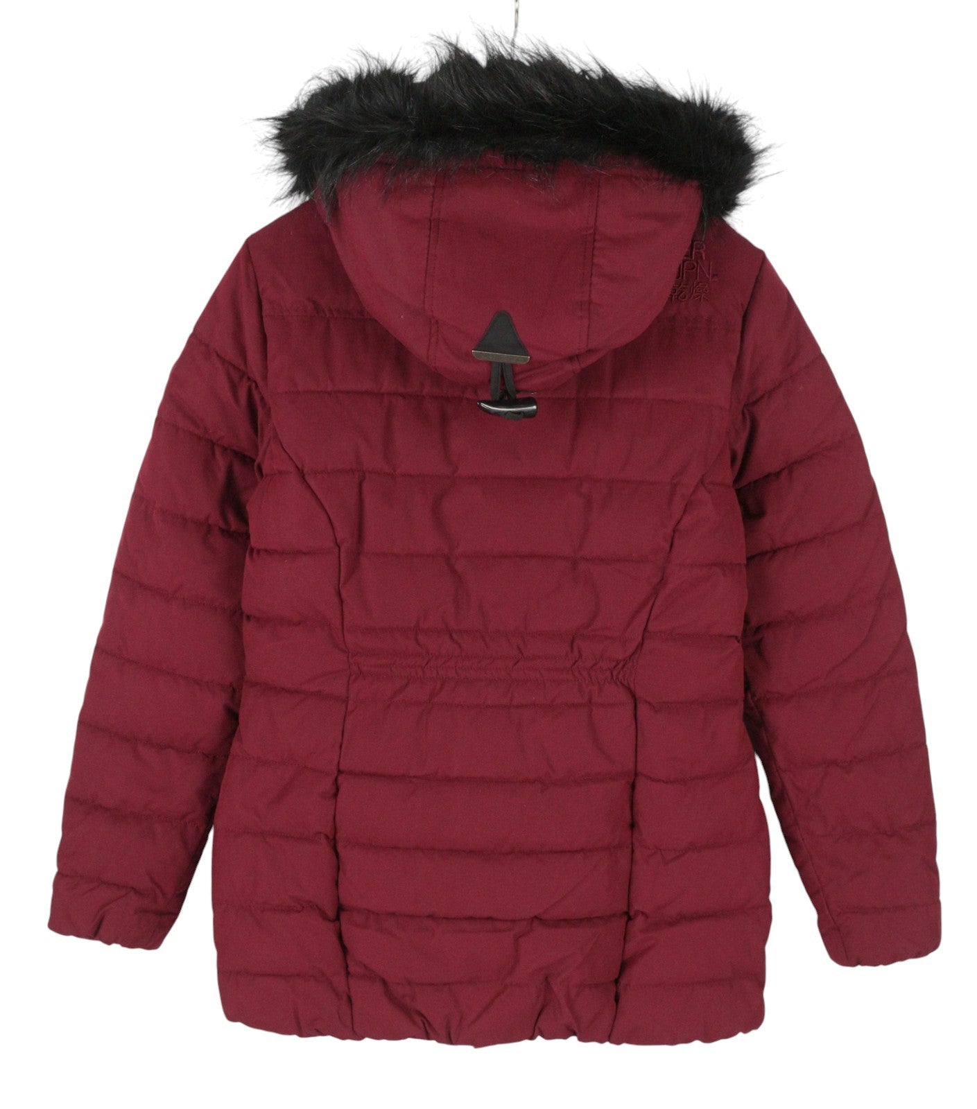 SUPERDRY Microfibre Tall Toggle Parka Women Jacket EU40 Burgundy Quilted Hood