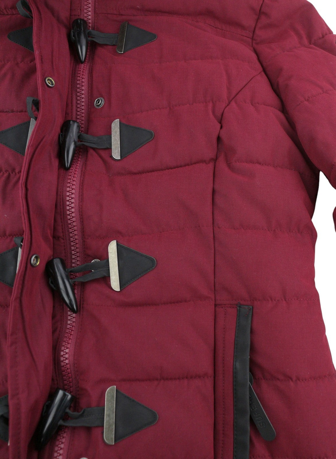 SUPERDRY Microfibre Tall Toggle Parka Women Jacket EU40 Burgundy Quilted Hood