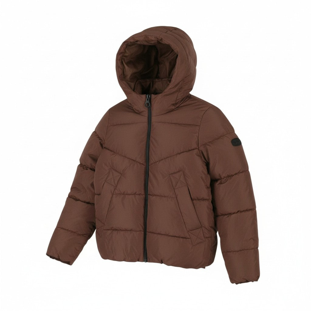 ONLY Lada Short Women Jacket XS Brown Quilted Hooded Puffer Full Zip