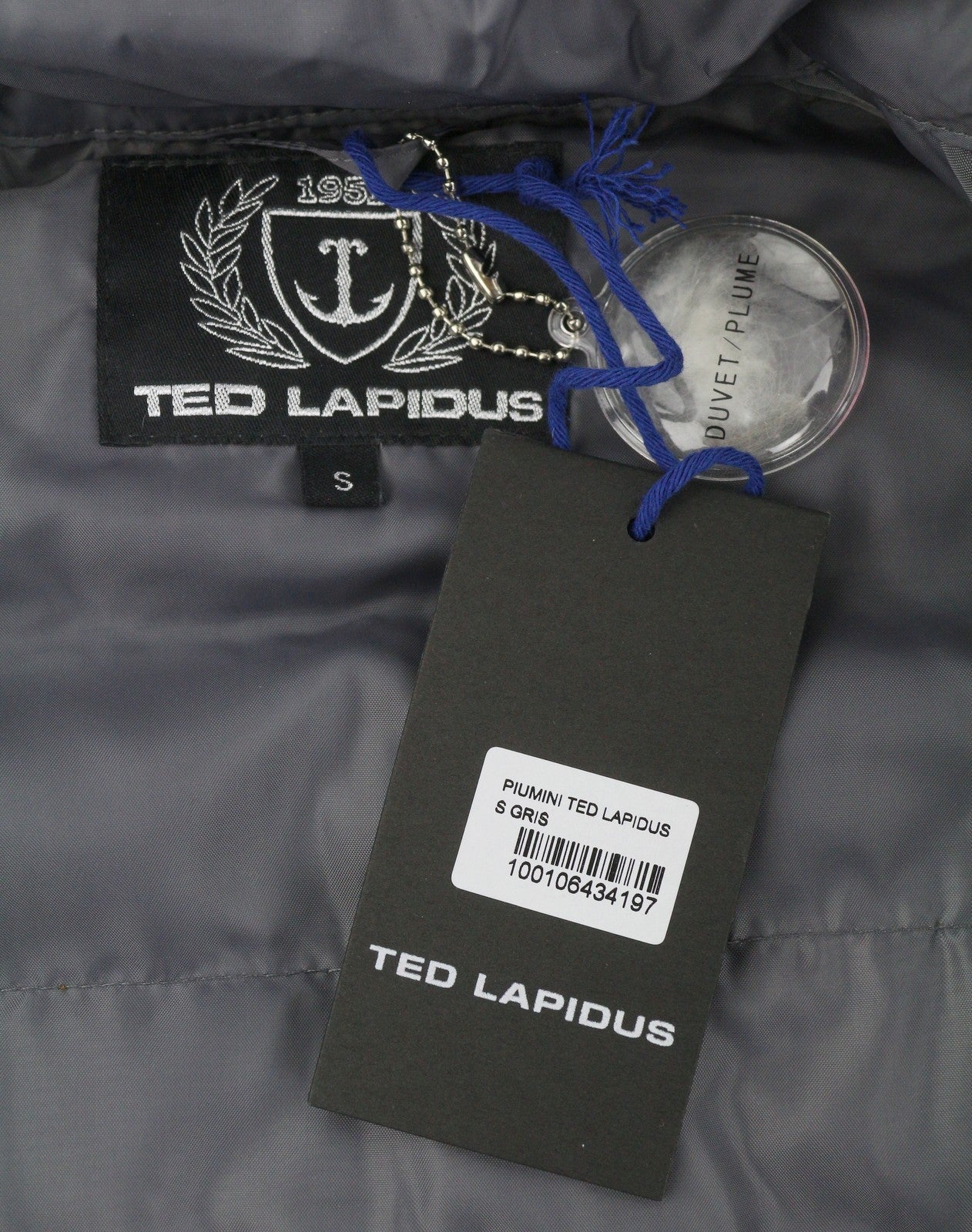 TED LAPIDUS Men Jacket S Grey Quilted Down High Neck Zip Puffer