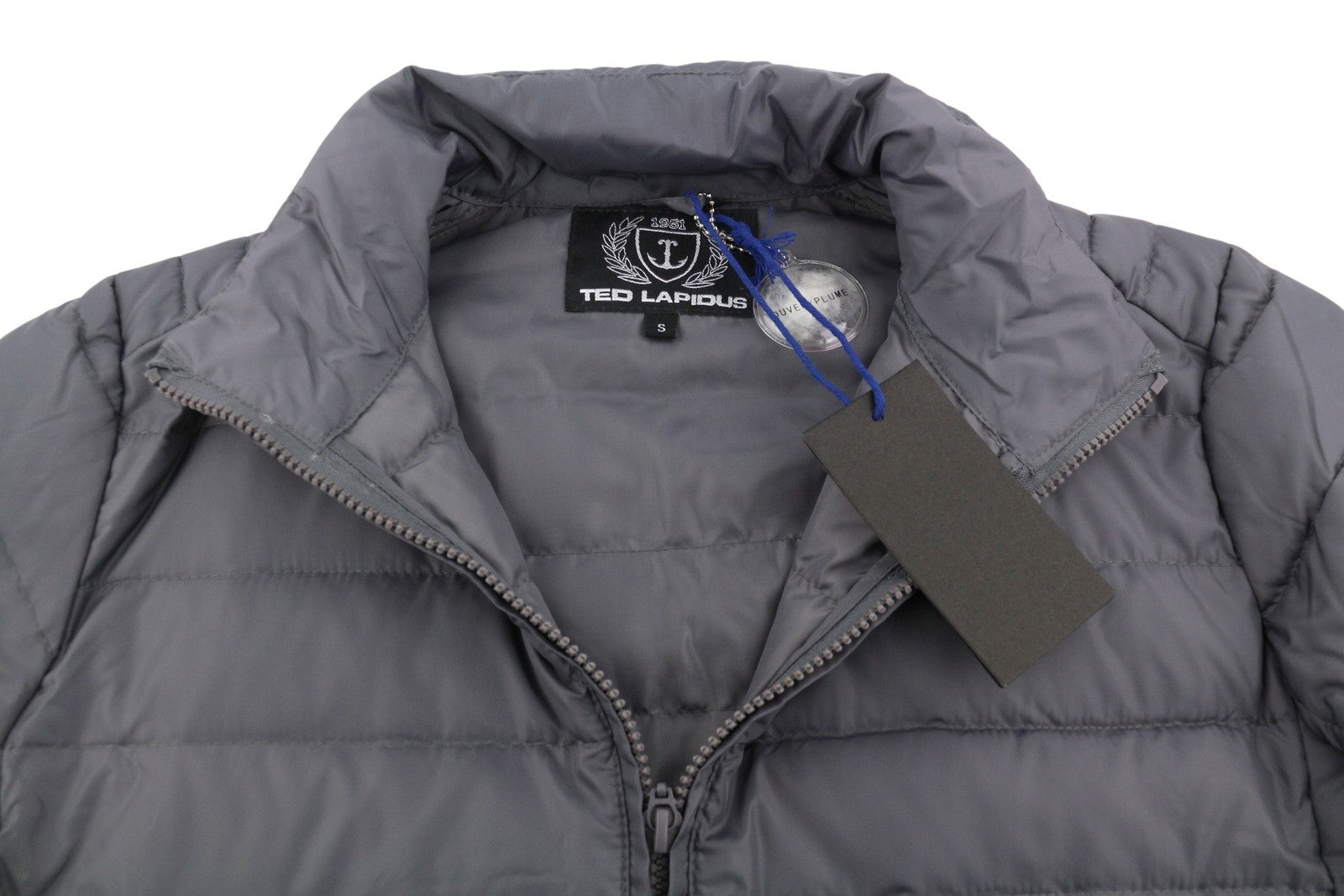 TED LAPIDUS Men Jacket S Grey Quilted Down High Neck Zip Puffer