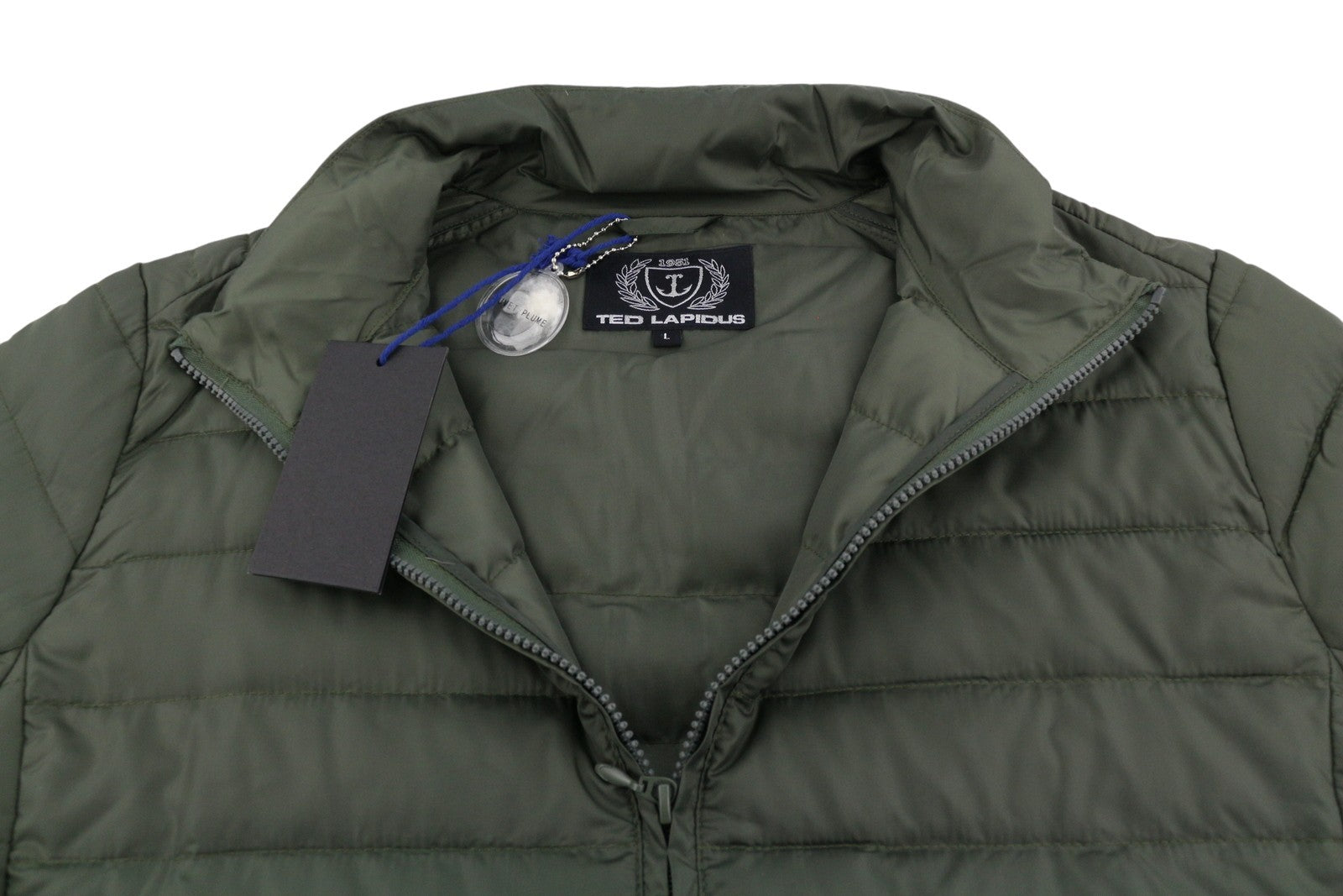 TED LAPIDUS Men Jacket L Green Quilted Down High Neck Zip Puffer