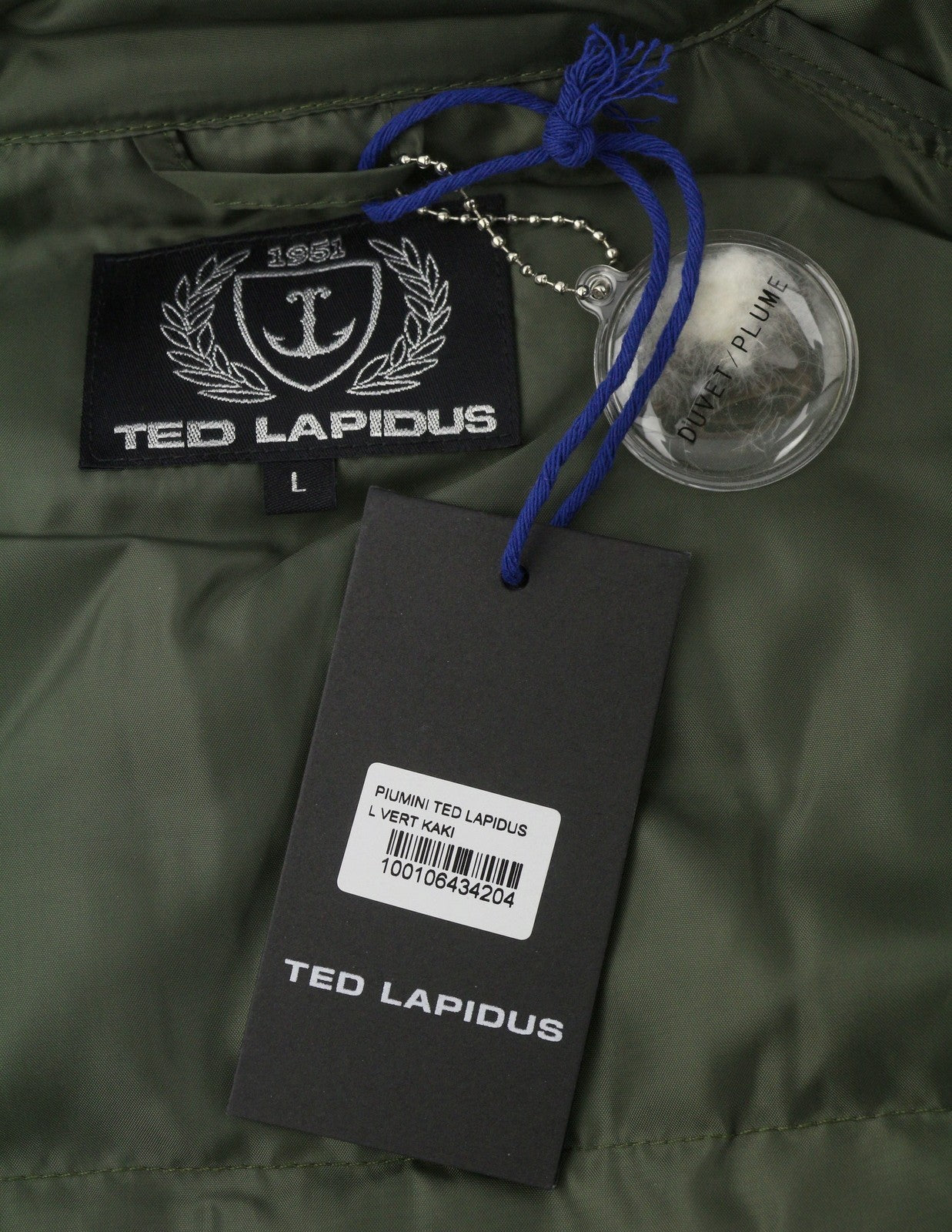 TED LAPIDUS Men Jacket L Green Quilted Down High Neck Zip Puffer