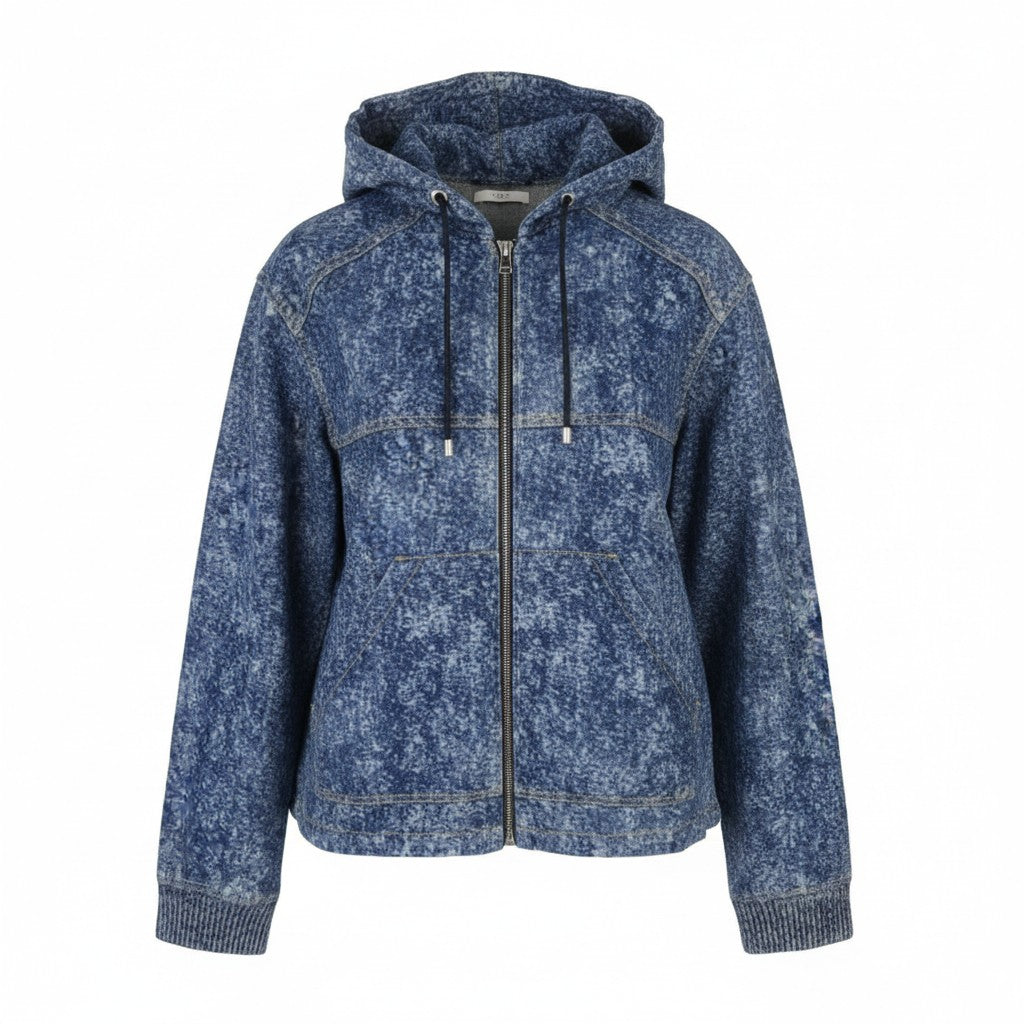 1989 STUDIO Denim Marbled Zip Hoodie Men Jacket M Blue Full Zip FW25 RRP1185