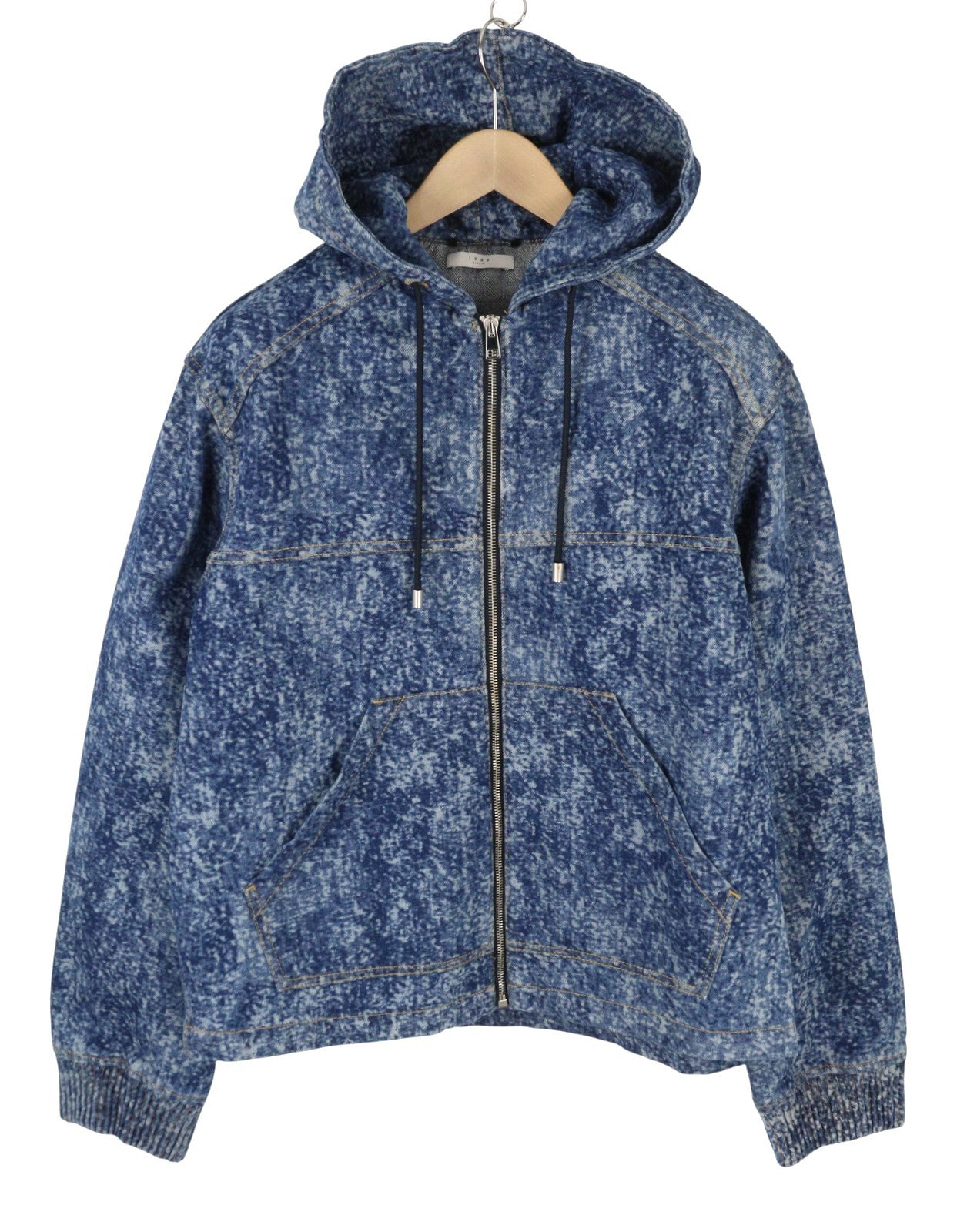 1989 STUDIO Denim Marbled Zip Hoodie Men Jacket M Blue Full Zip FW25 RRP1185