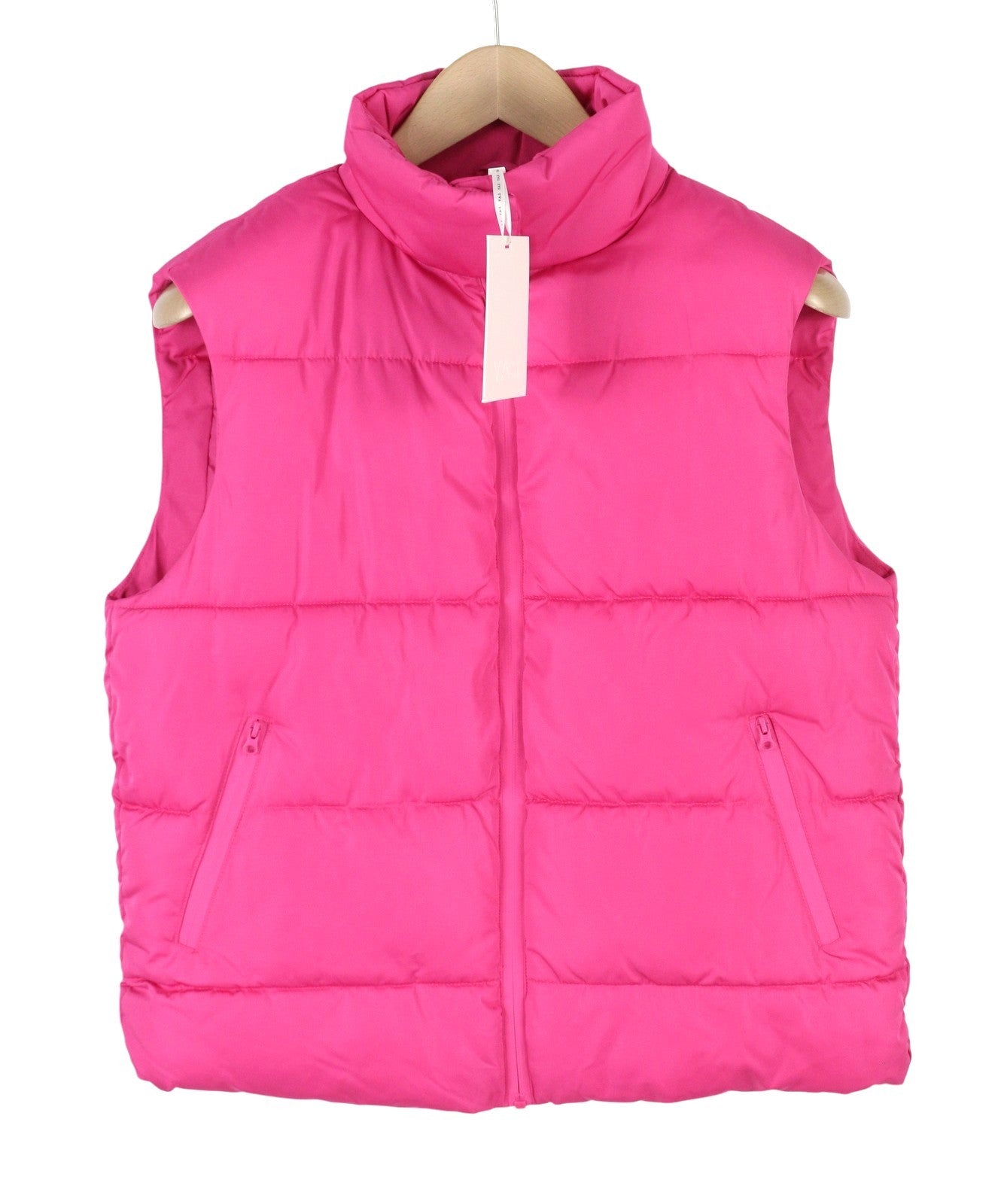YAS Roberta Padded Women Waistcoat S Pink Quilted High Neck Zip Vest