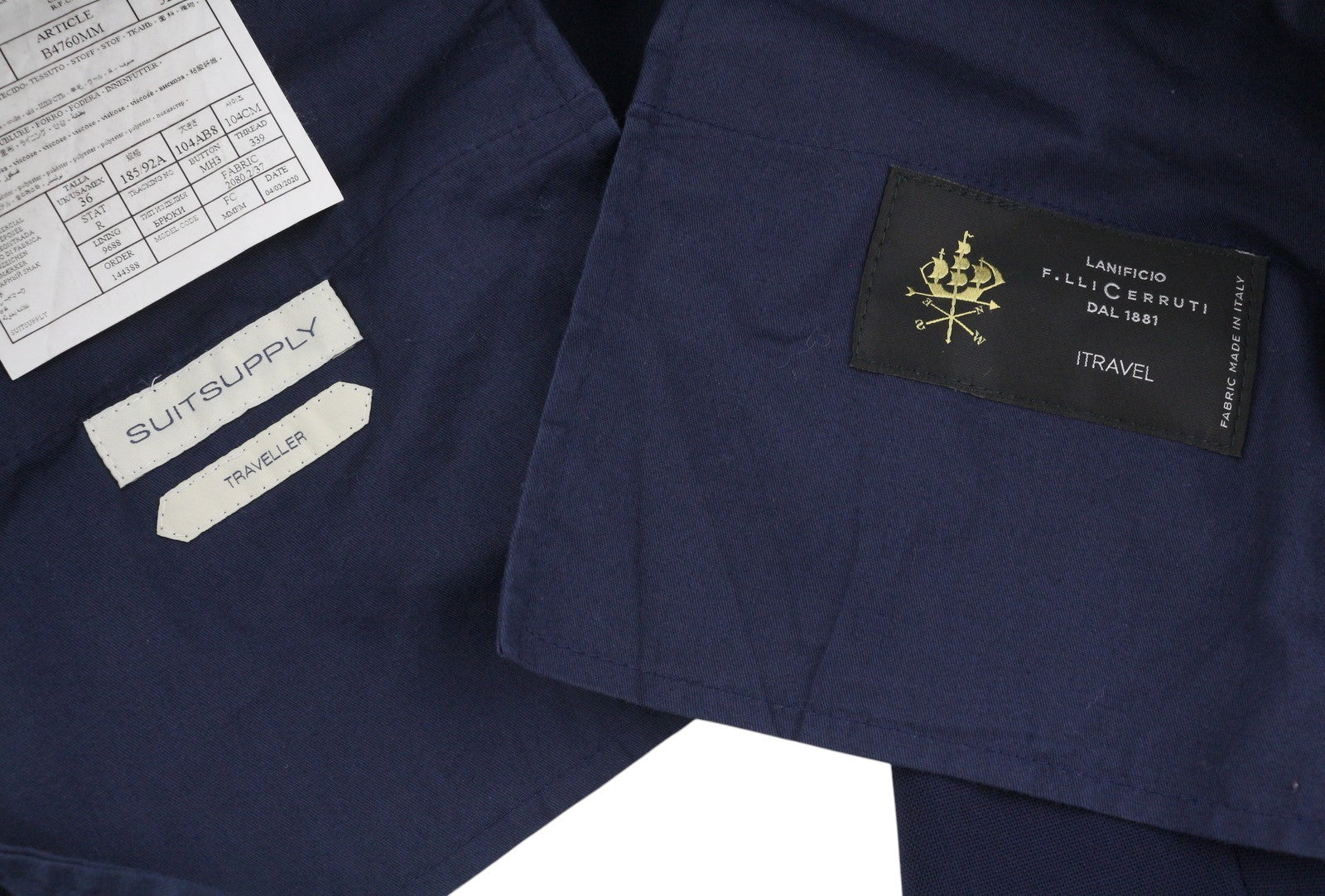 SUITSUPPLY La Spalla Soho Men Suit UK44R / W36 Blue Wool 2Pc Notch Lapel