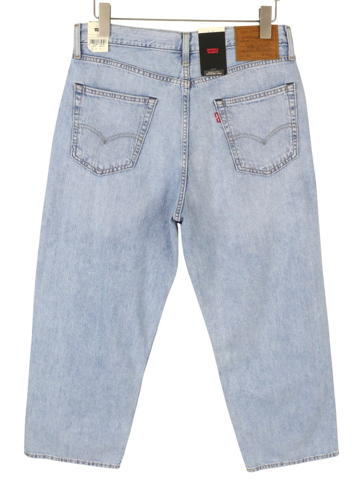 LEVI'S 568 Men Jeans W32 Blue Whiskers Faded Pleated Cropped Loose Linen Blend