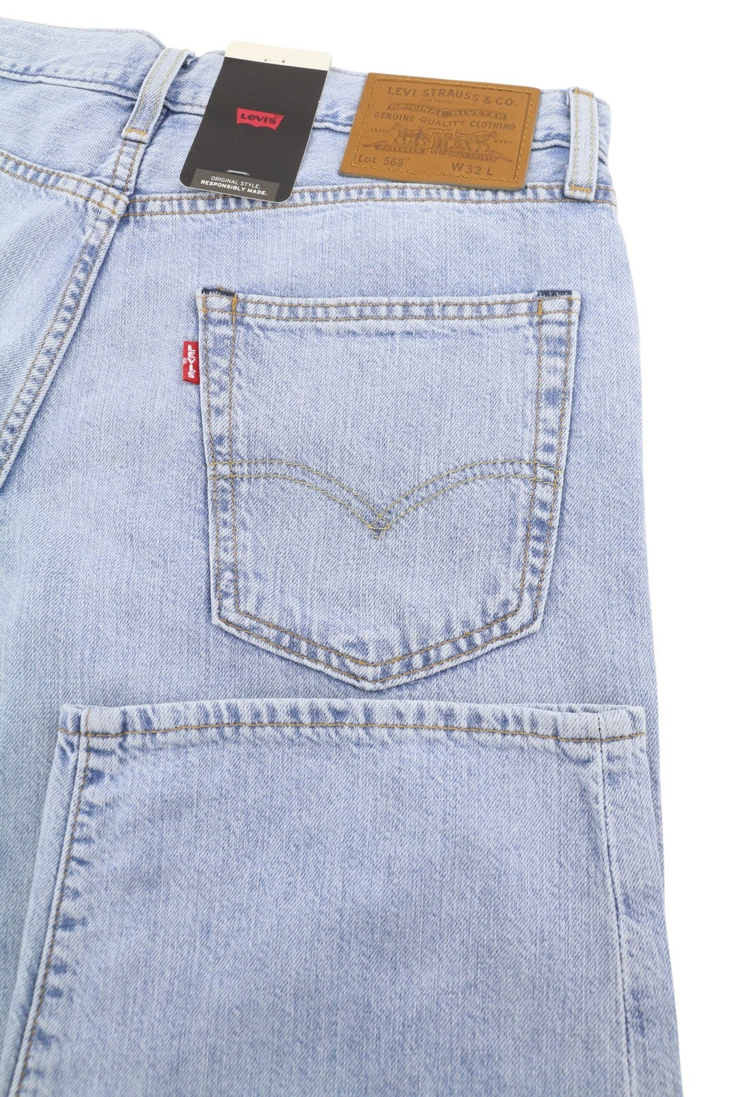 LEVI'S 568 Men Jeans W32 Blue Whiskers Faded Pleated Cropped Loose Linen Blend