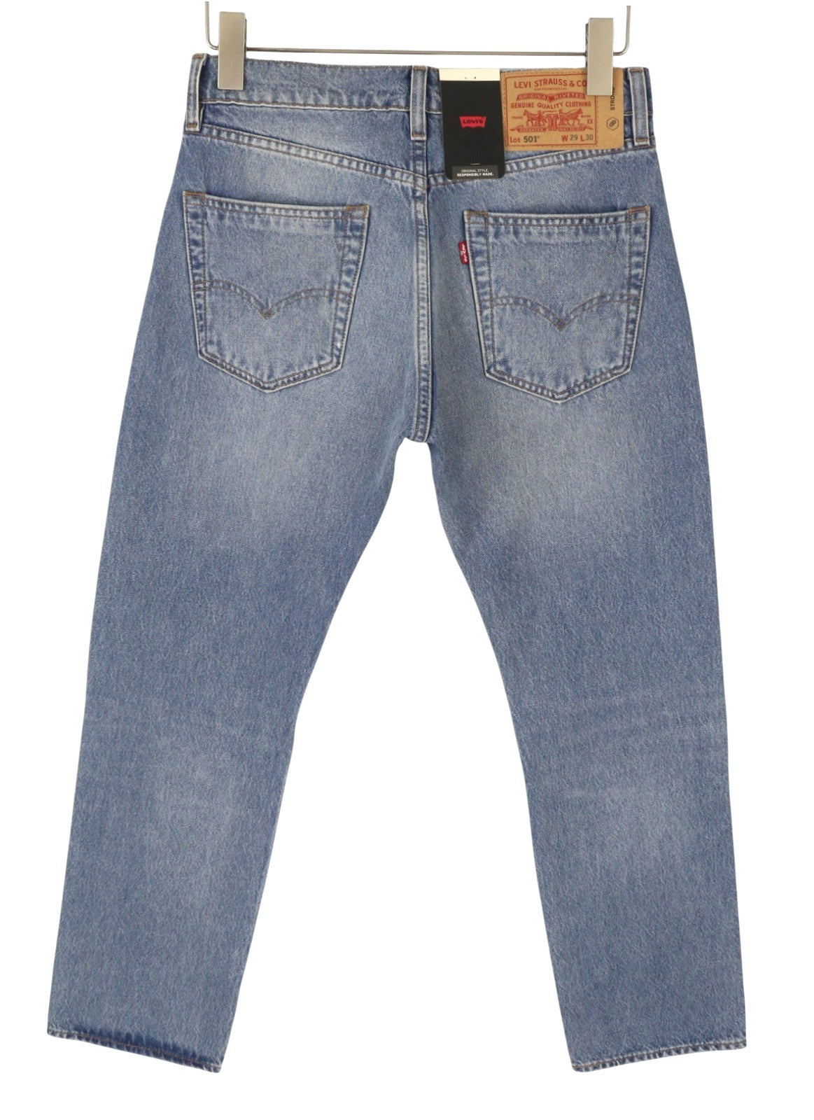 LEVI'S 501 Men Jeans W29/L30 Blue Whiskers Faded Ripped Straight Fit Big E