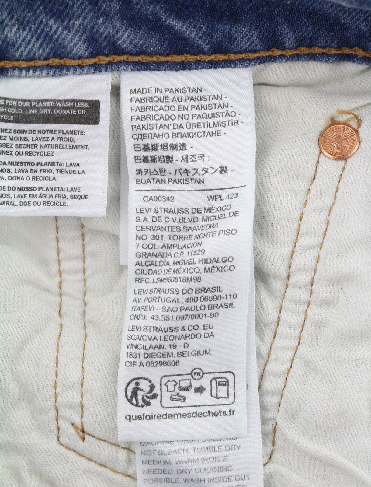 LEVI'S 501 Men Jeans W29/L30 Blue Whiskers Faded Ripped Straight Fit Big E