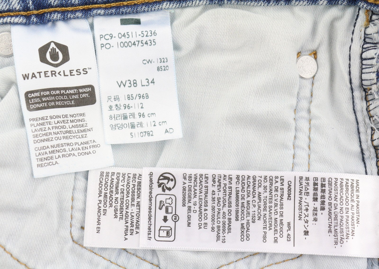 LEVI'S 511 Slim Men Jeans W38/L34 Blue Whiskers Faded Stretch Extensible Flex