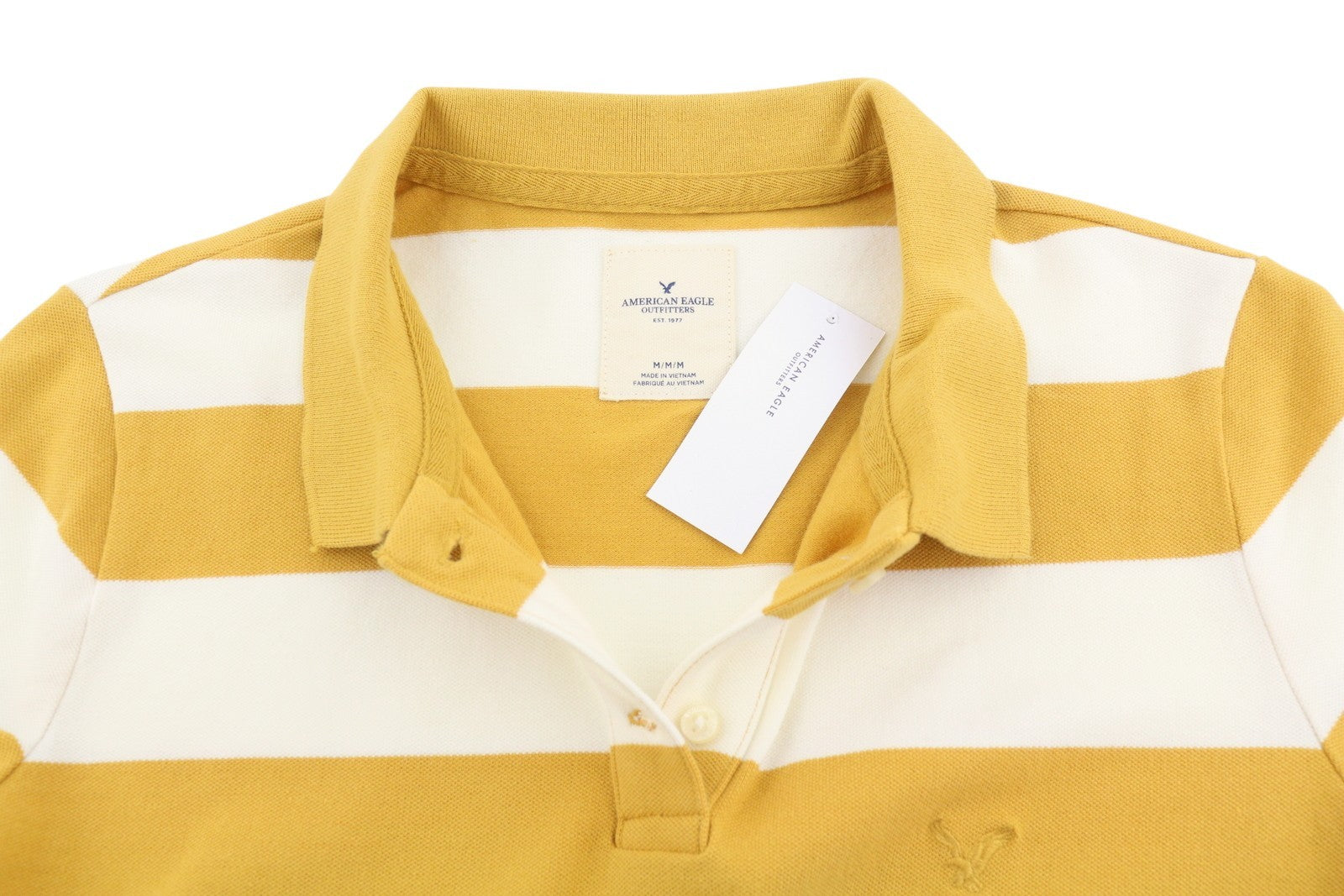 AMERICAN EAGLE OUTFITTERS Women T-Shirt M Mustard Striped Polo Short Sleeve