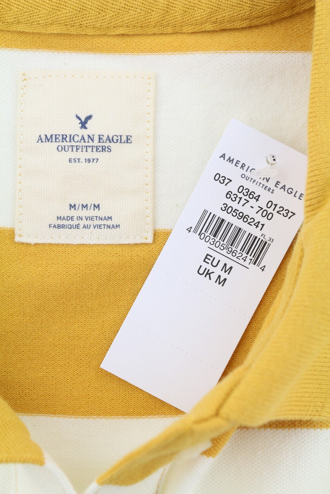 AMERICAN EAGLE OUTFITTERS Women T-Shirt M Mustard Striped Polo Short Sleeve