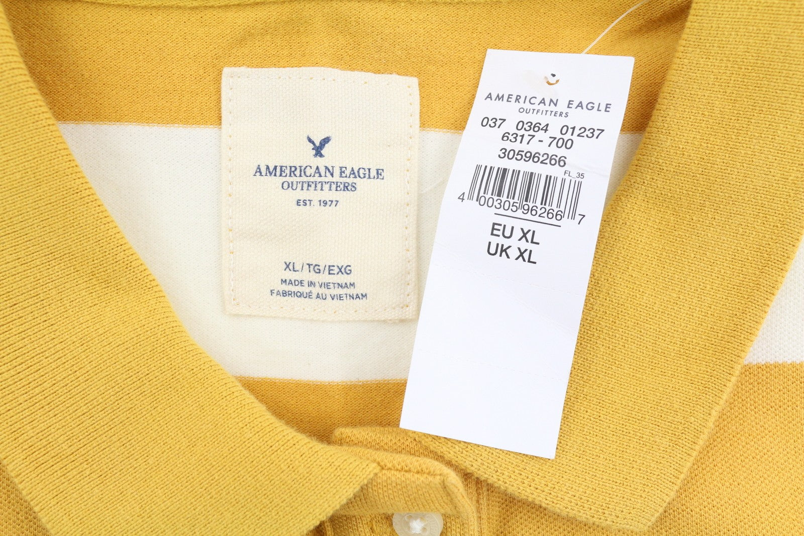 AMERICAN EAGLE OUTFITTERS Women T-Shirt XL Mustard Striped Polo Short Sleeve