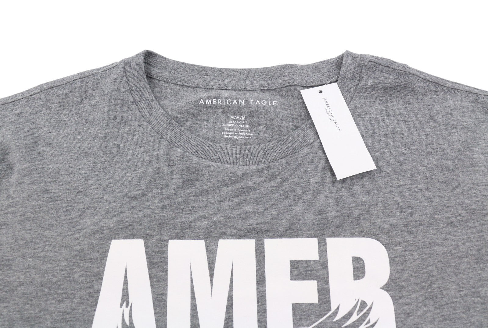 AMERICAN EAGLE OUTFITTERS Men T-Shirt M Grey Melange Classic Fit Short Sleeve