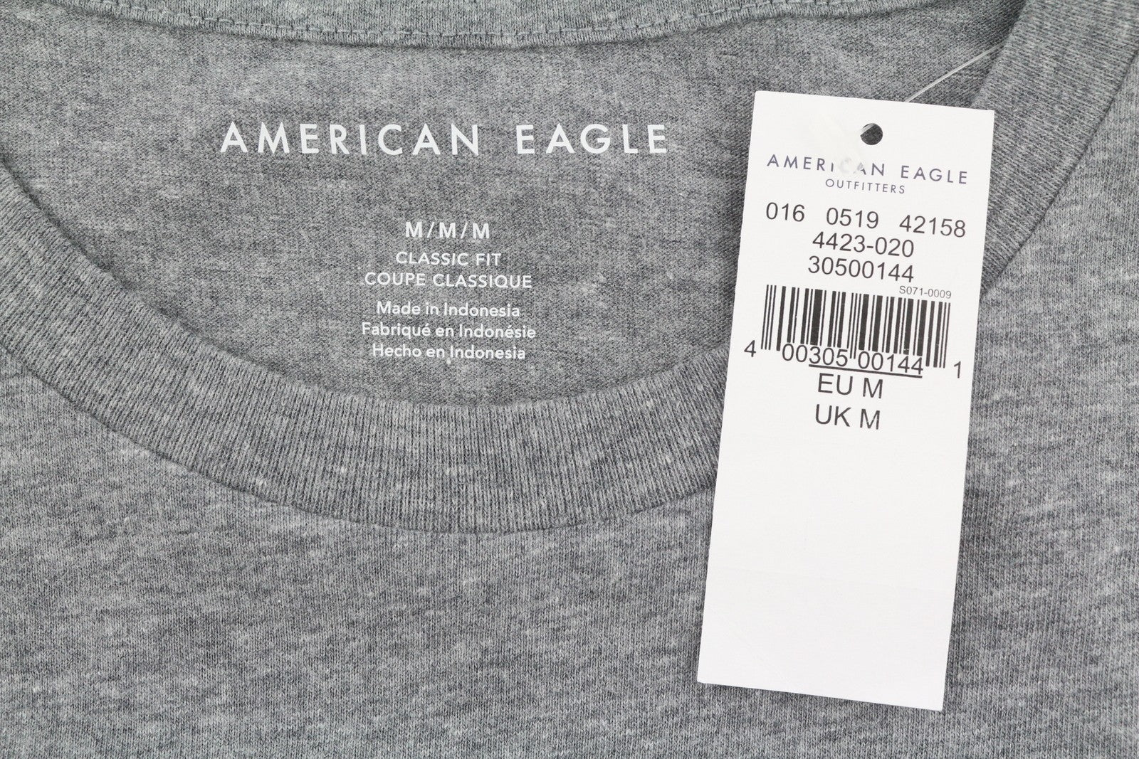 AMERICAN EAGLE OUTFITTERS Men T-Shirt M Grey Melange Classic Fit Short Sleeve