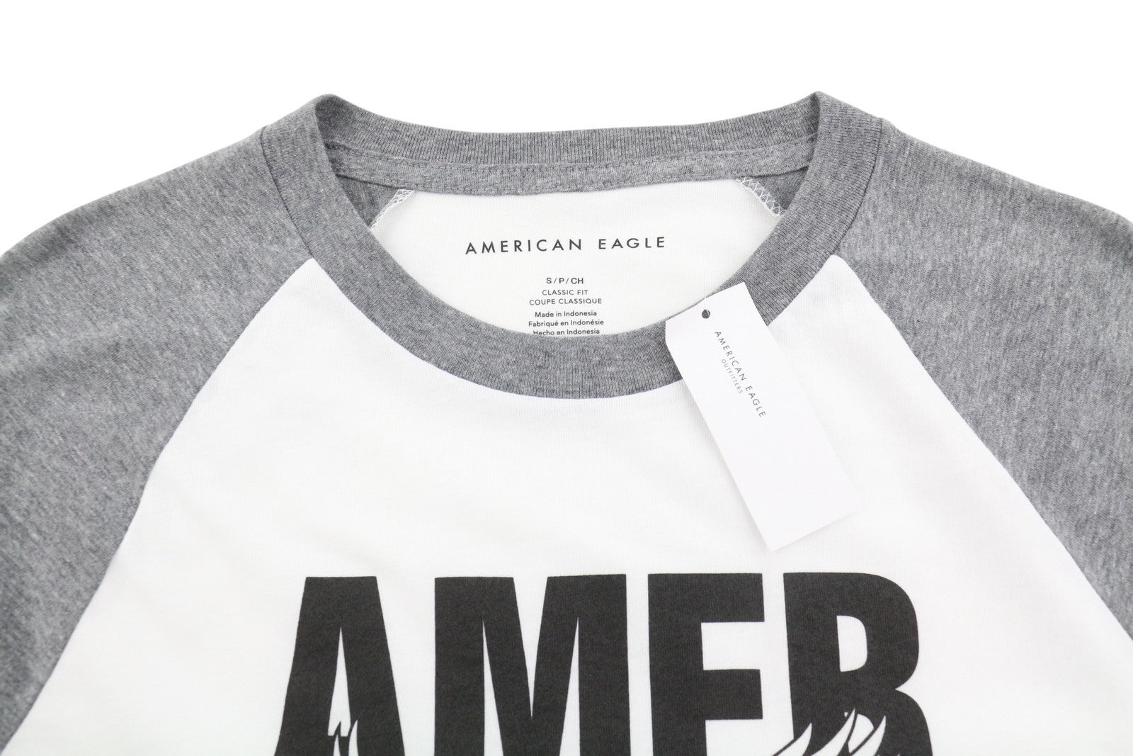 AMERICAN EAGLE OUTFITTERS Men T-Shirt S Grey Logo Classic Fit Short Sleeved