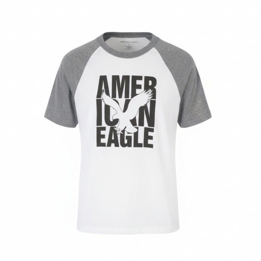 AMERICAN EAGLE OUTFITTERS Men T-Shirt XS Grey Logo Classic Fit Short Sleeved