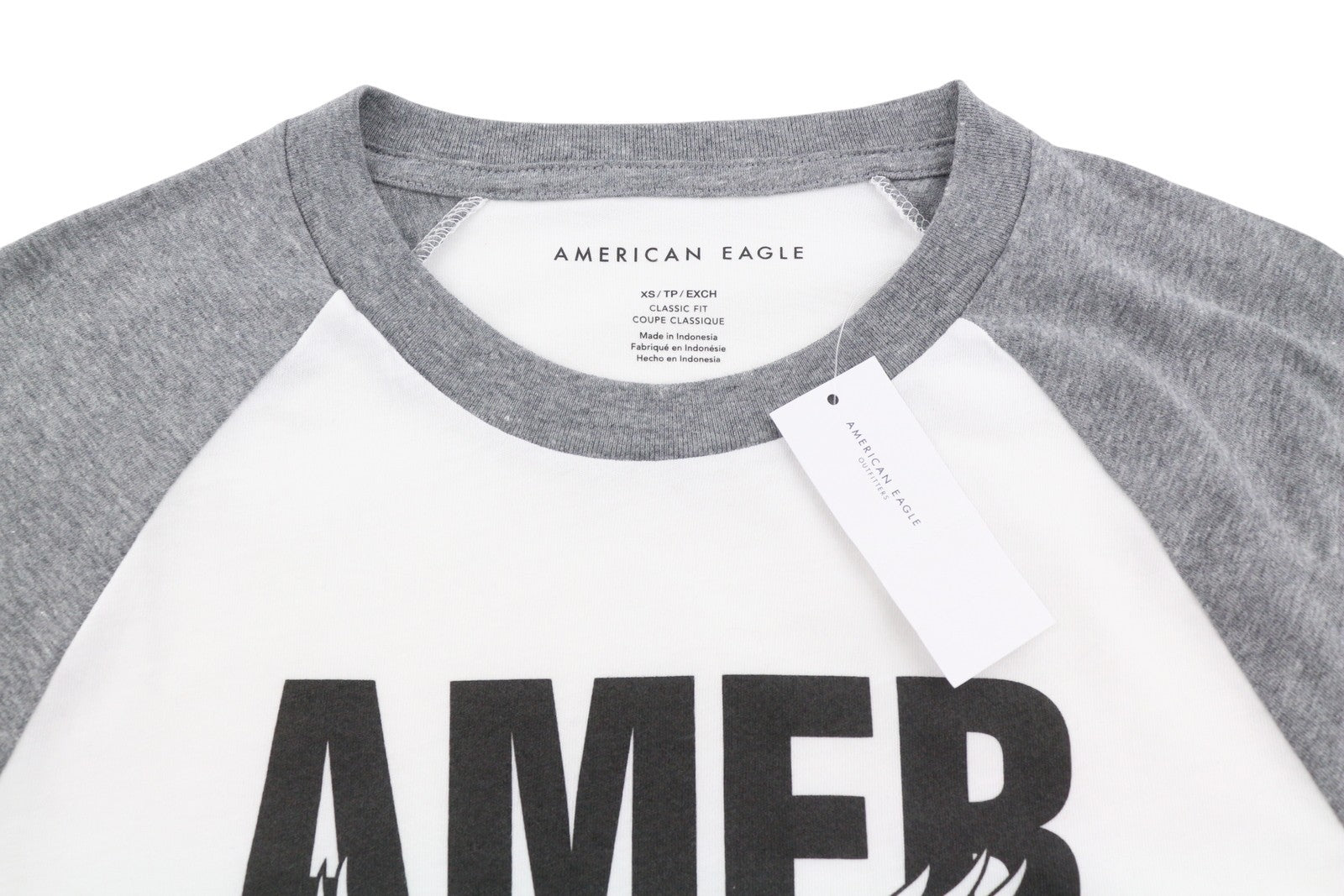 AMERICAN EAGLE OUTFITTERS Men T-Shirt XS Grey Logo Classic Fit Short Sleeved