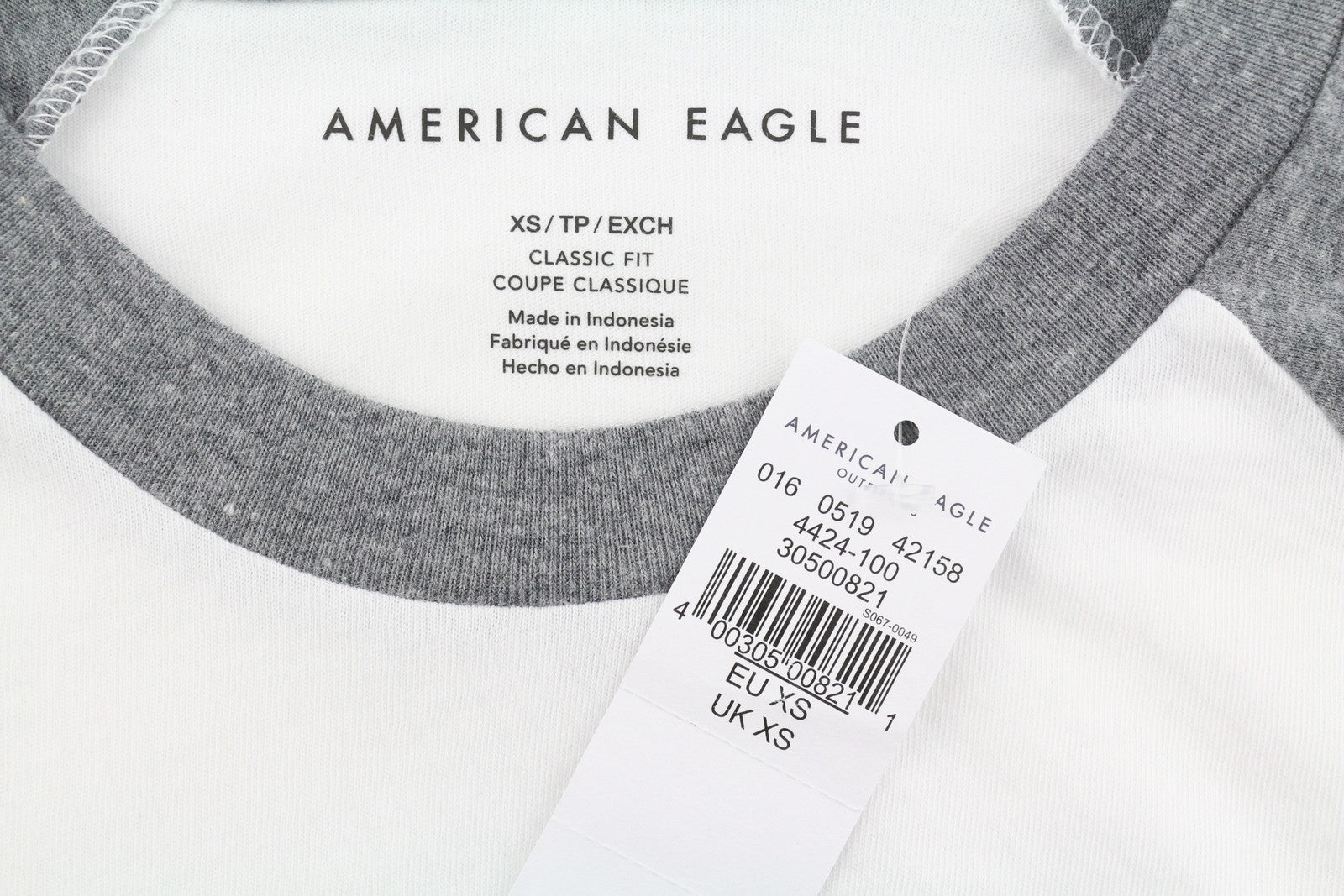 AMERICAN EAGLE OUTFITTERS Men T-Shirt XS Grey Logo Classic Fit Short Sleeved