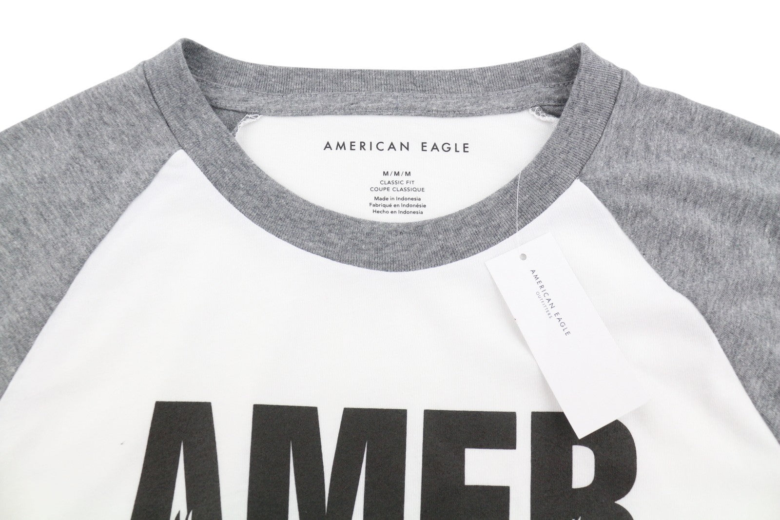 AMERICAN EAGLE OUTFITTERS Men T-Shirt M Grey Logo Classic Fit Short Sleeved