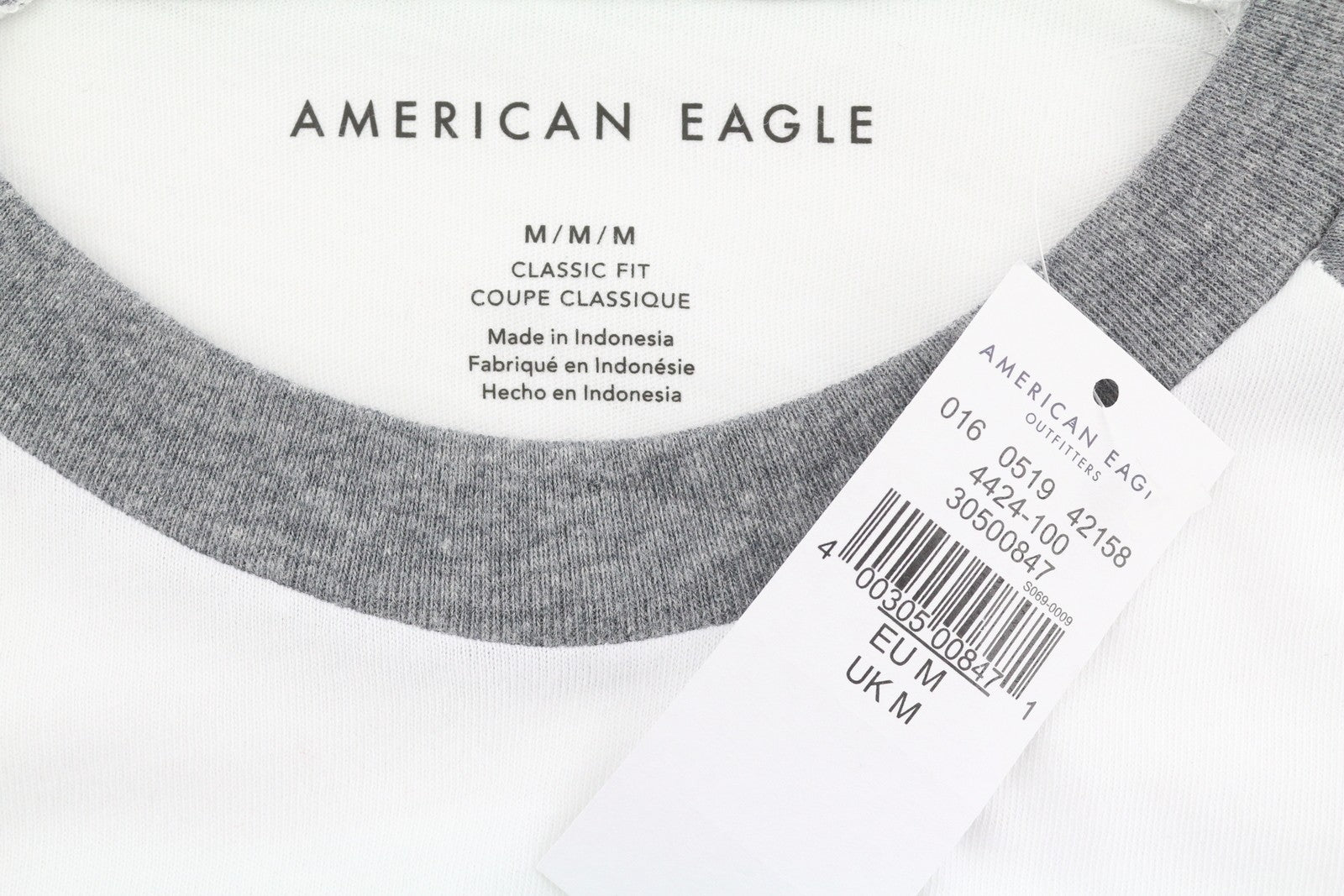 AMERICAN EAGLE OUTFITTERS Men T-Shirt M Grey Logo Classic Fit Short Sleeved