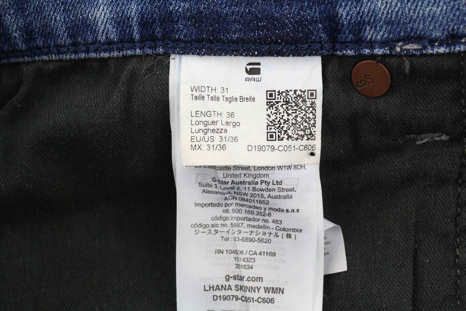 G-STAR Lhana Skinny Women Jeans W31/L36 Blue Whiskers Faded Zip Fly Denim