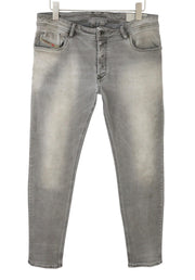 DIESEL Troxer R7Q60 Men Jeans W38/L32 Grey Whiskers Faded Slim Skinny Stretch