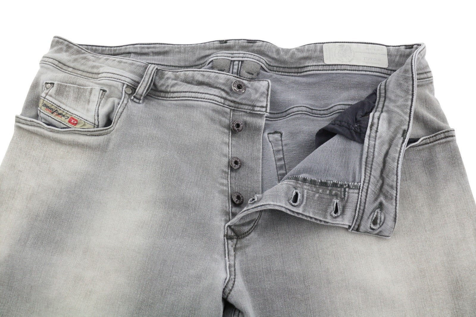 DIESEL Troxer R7Q60 Men Jeans W38/L32 Grey Whiskers Faded Slim Skinny Stretch