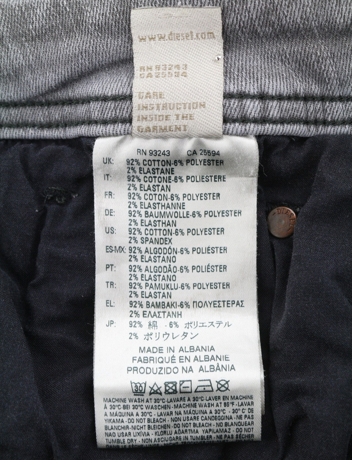 DIESEL Troxer R7Q60 Men Jeans W38/L32 Grey Whiskers Faded Slim Skinny Stretch