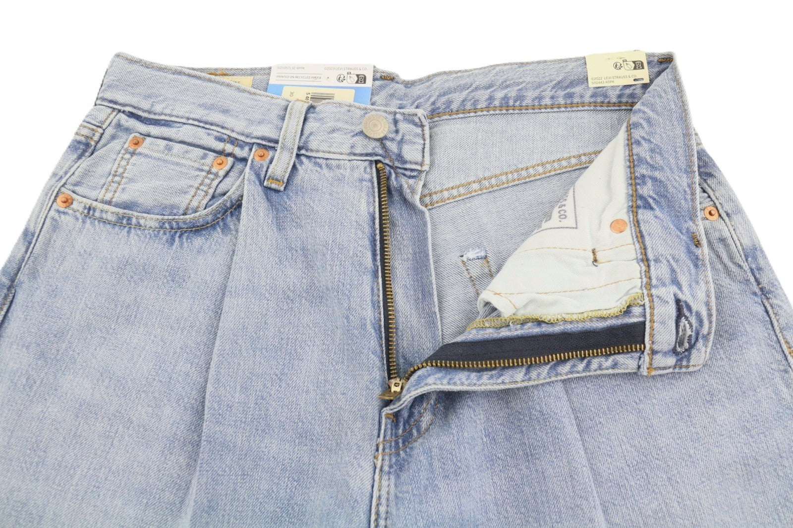 LEVI'S 568 Men Jeans W30 Blue Whiskers Faded Pleated Cropped Loose Linen Blend