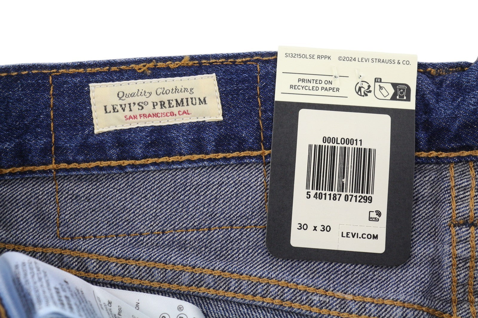LEVI'S 555 Relaxed Straight Men Jeans W30/L30 Blue Faded Linen Blend Big E