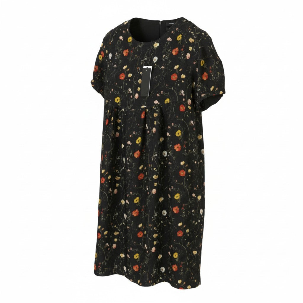 R13 Raglan Sleeve Babydoll Women Dress M Floral On Black Wool Silk Blend RRP1299