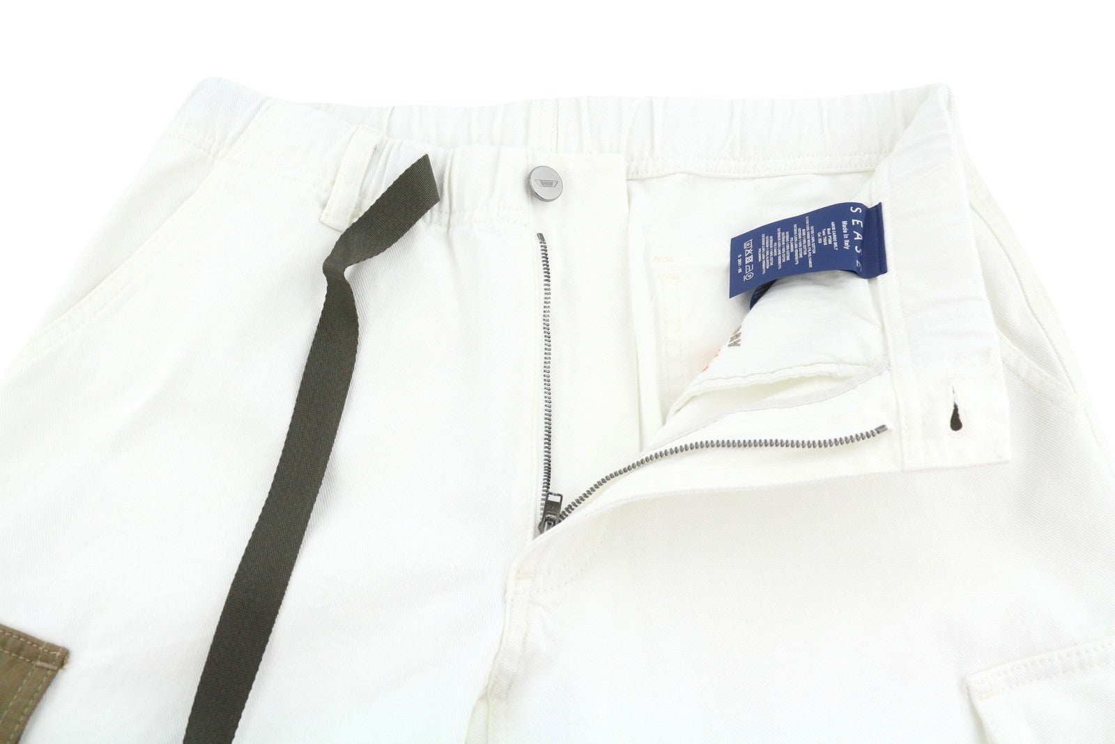 SEASE AM08 Cargo Belt Men Jeans W30 White Elastic Waist Loose RRP680