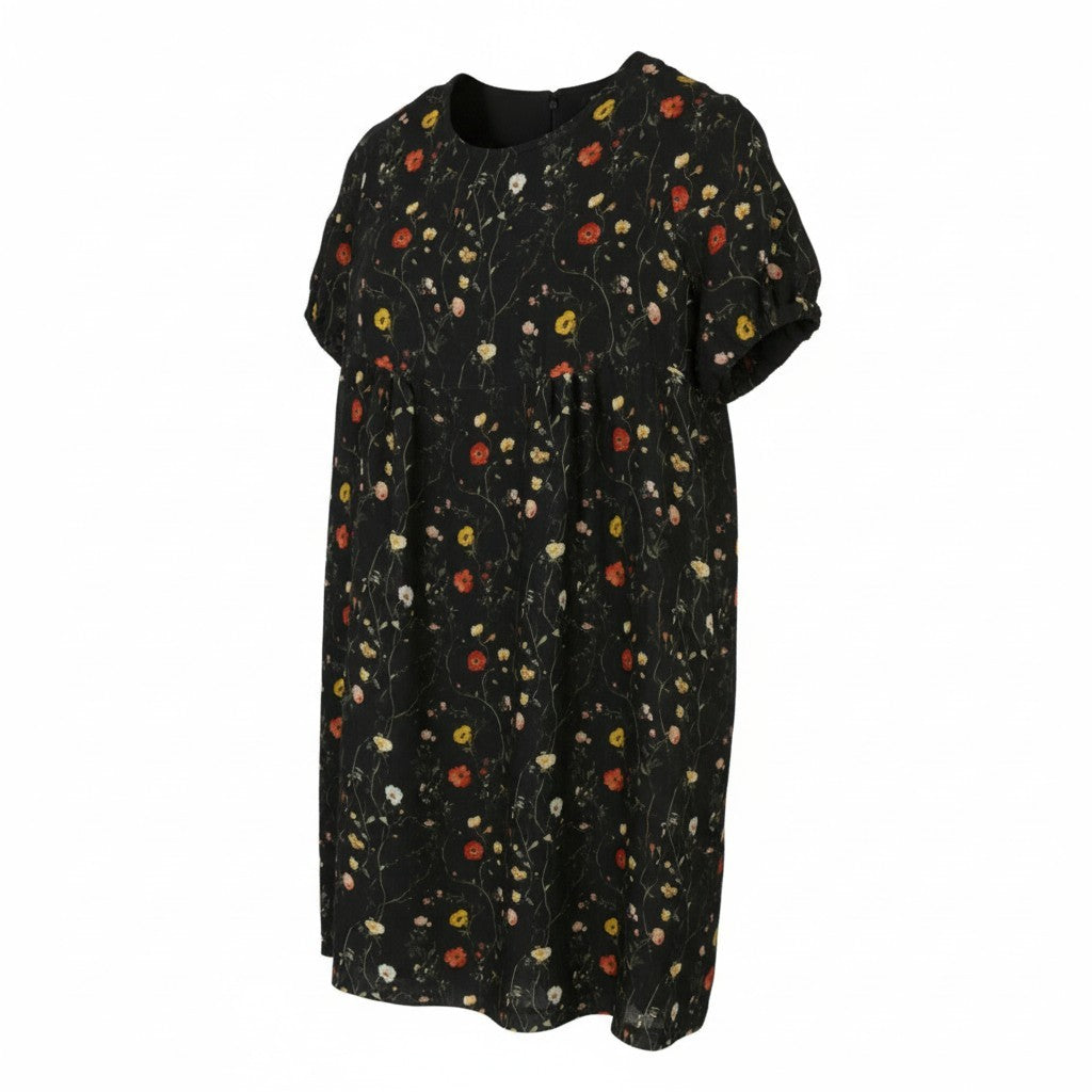 R13 Raglan Sleeve Babydoll Women Dress L Floral On Black Wool Silk Blend RRP1299