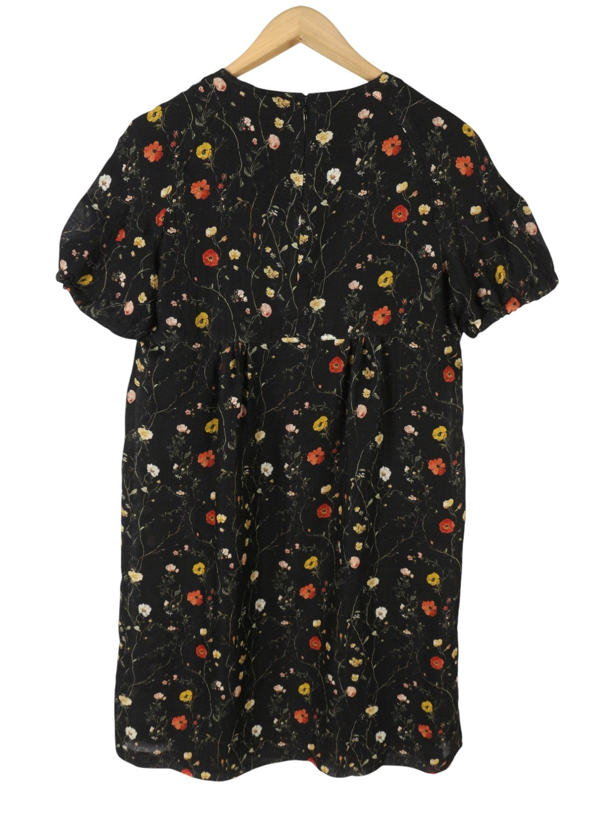 R13 Raglan Sleeve Babydoll Women Dress L Floral On Black Wool Silk Blend RRP1299
