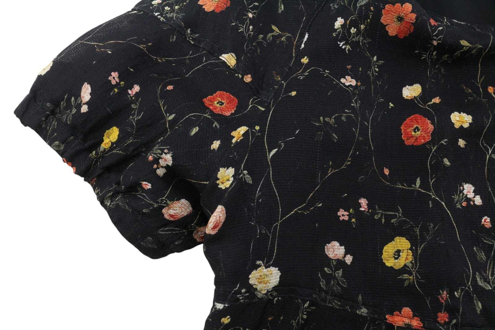 R13 Raglan Sleeve Babydoll Women Dress L Floral On Black Wool Silk Blend RRP1299