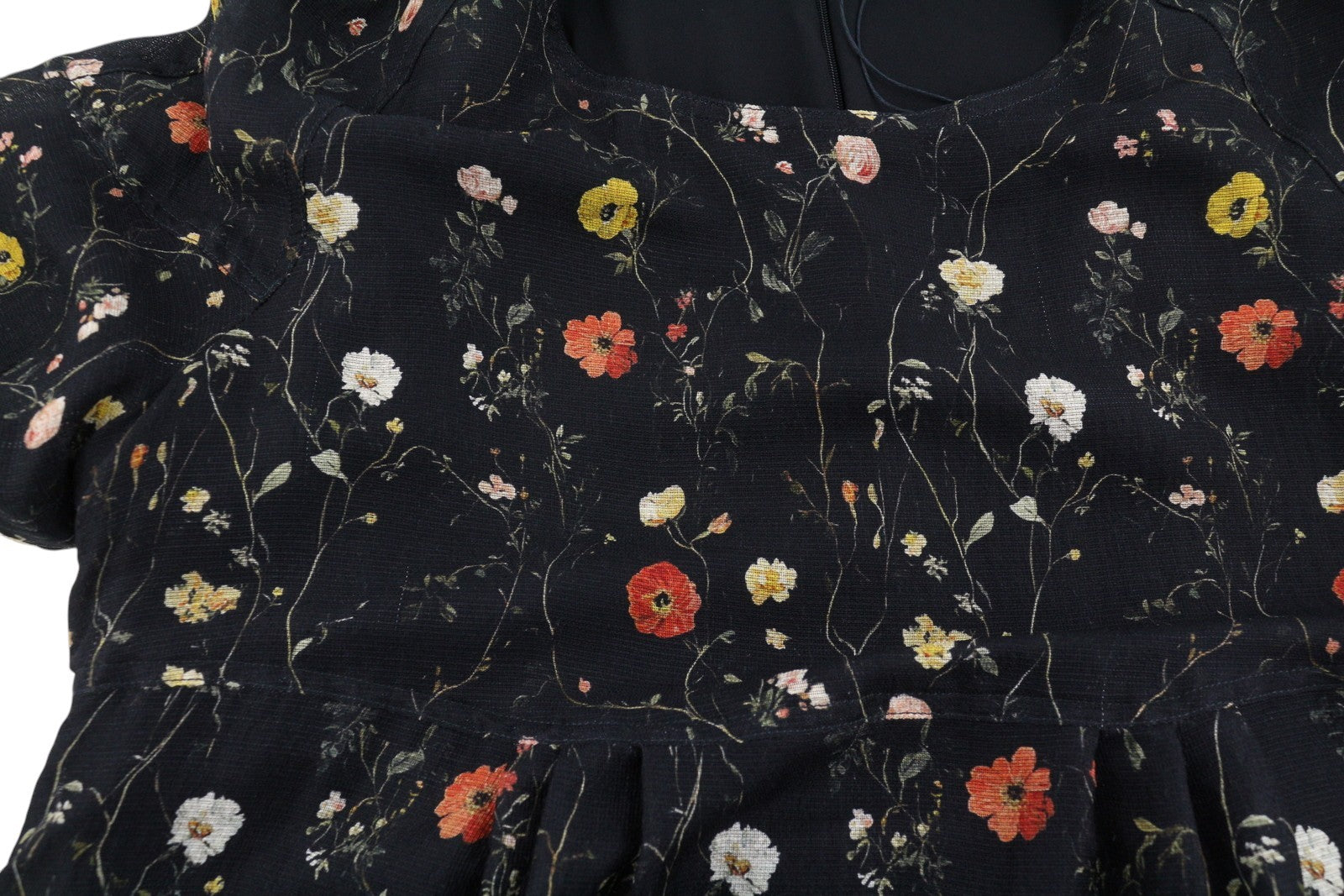 R13 Raglan Sleeve Babydoll Women Dress M Floral On Black Wool Silk RRP1299
