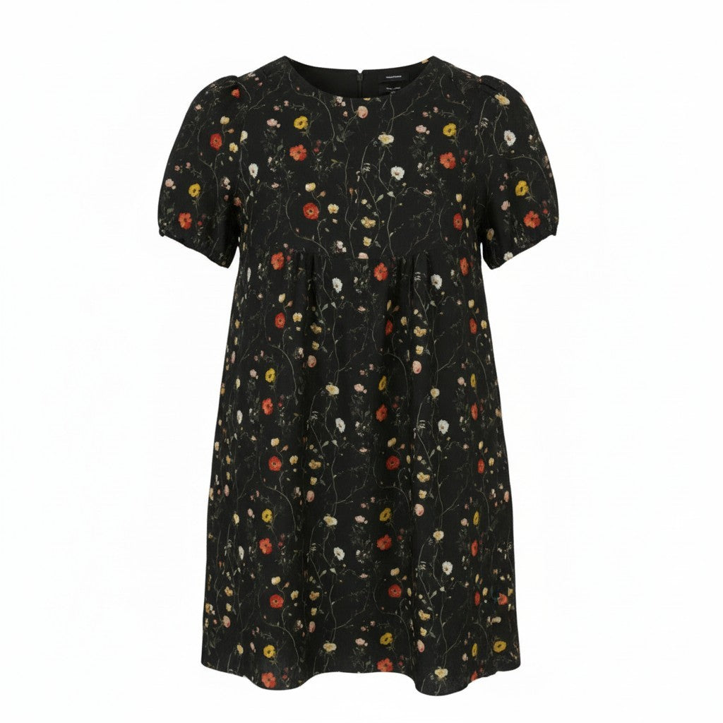 R13 Raglan Sleeve Babydoll Women Dress M Floral On Black Wool Silk RRP1299