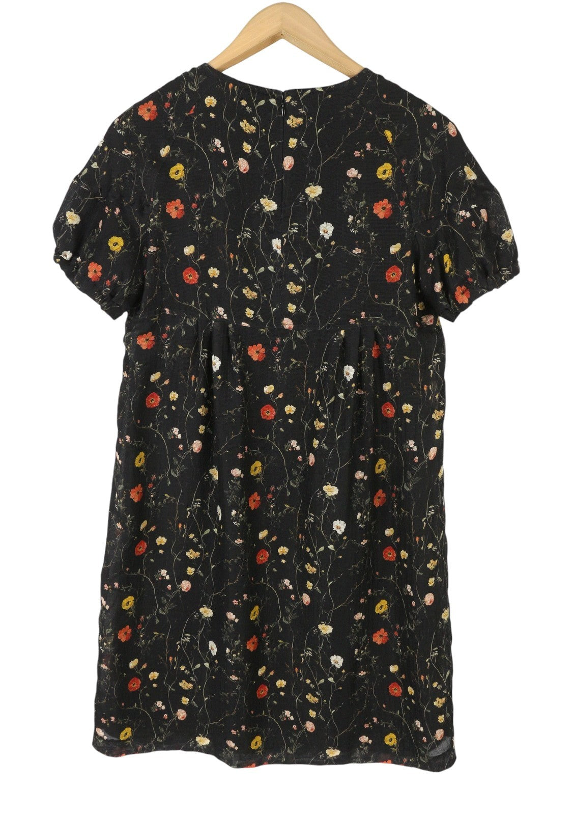 R13 Raglan Sleeve Babydoll Women Dress M Floral On Black Wool Silk RRP1299
