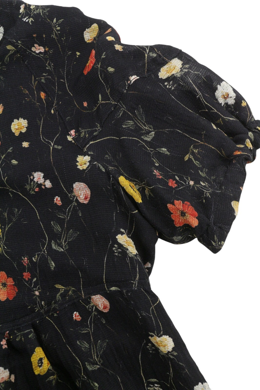 R13 Raglan Sleeve Babydoll Women Dress S Floral On Black Wool Silk Blend RRP1299