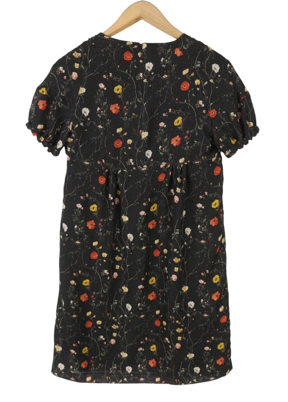 R13 Raglan Sleeve Babydoll Women Dress S Floral On Black Wool Silk Blend RRP1299