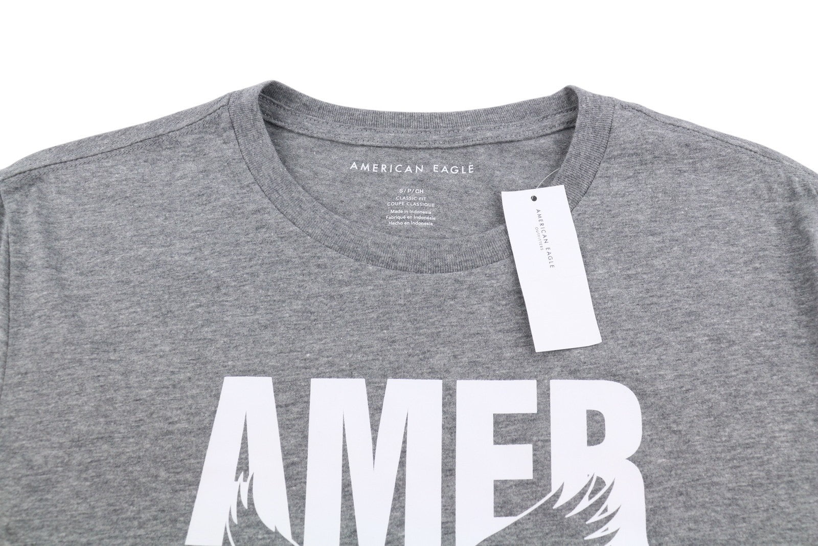 AMERICAN EAGLE OUTFITTERS Men T-Shirt S Grey Melange Classic Fit Short Sleeve