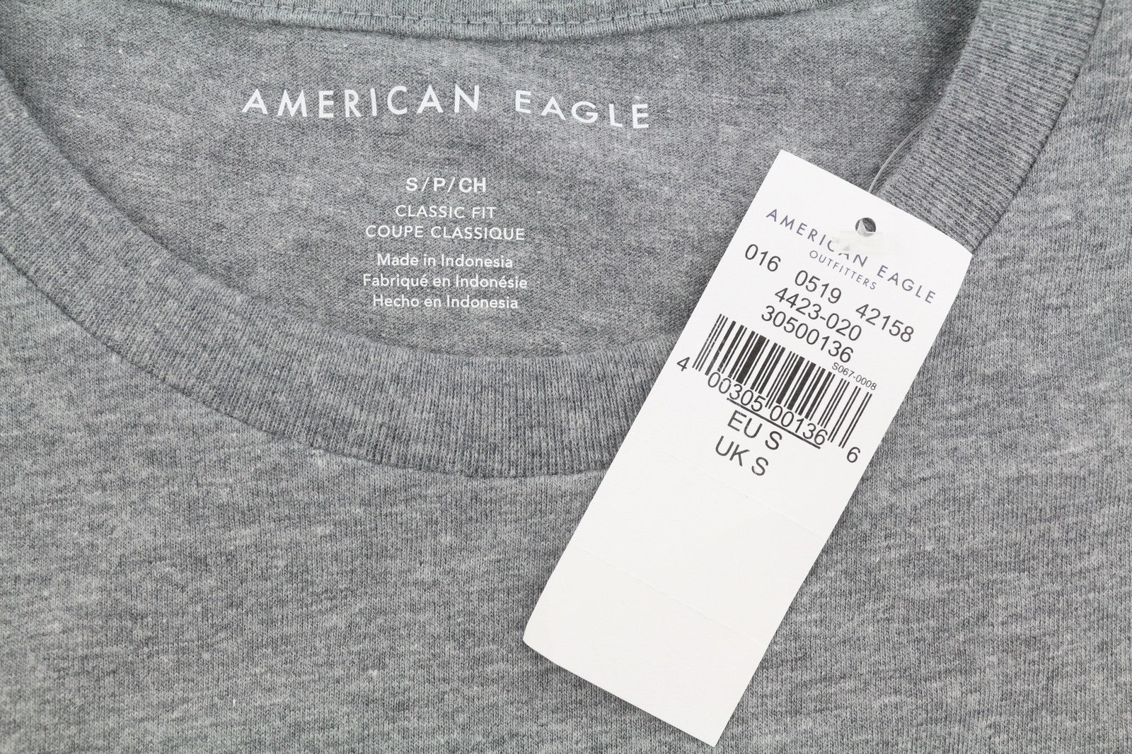 AMERICAN EAGLE OUTFITTERS Men T-Shirt S Grey Melange Classic Fit Short Sleeve