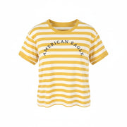 AMERICAN EAGLE OUTFITTERS Women T-Shirt S Mustard Striped Cotton Short Sleeve