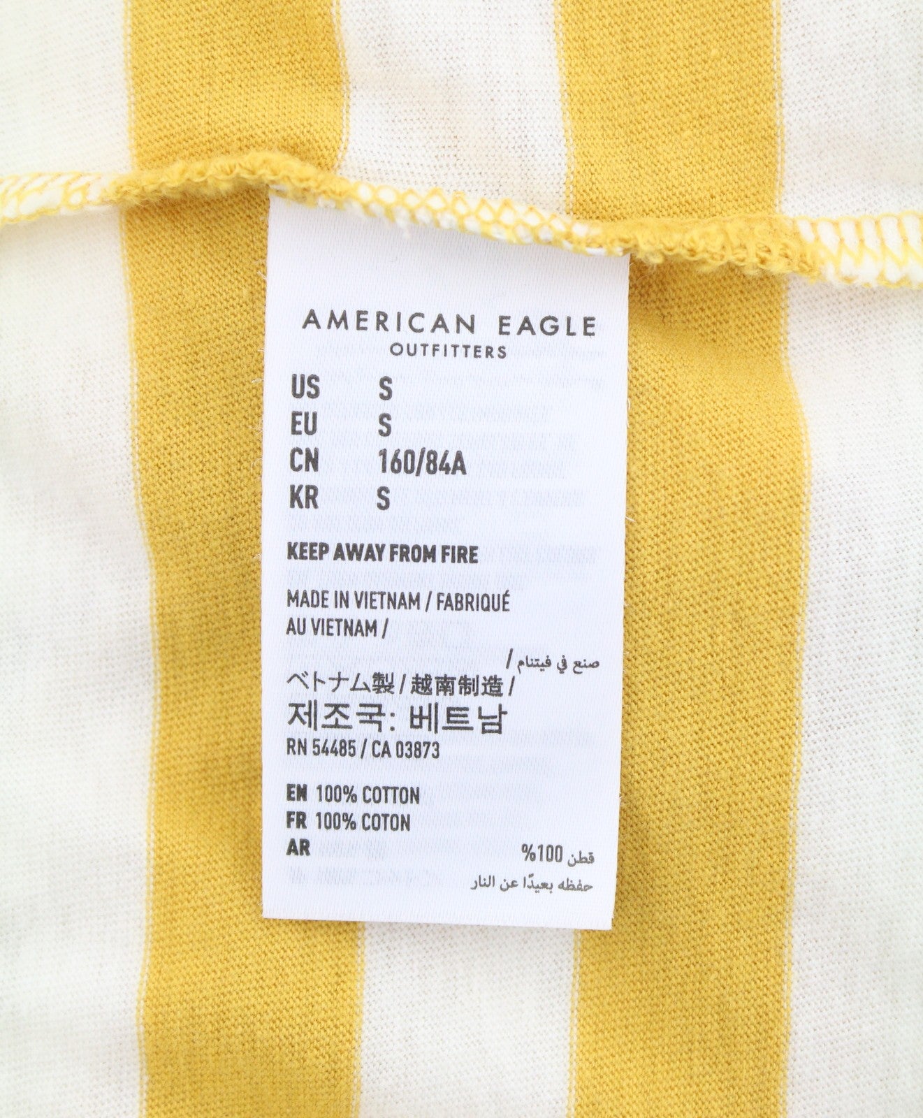 AMERICAN EAGLE OUTFITTERS Women T-Shirt S Mustard Striped Cotton Short Sleeve