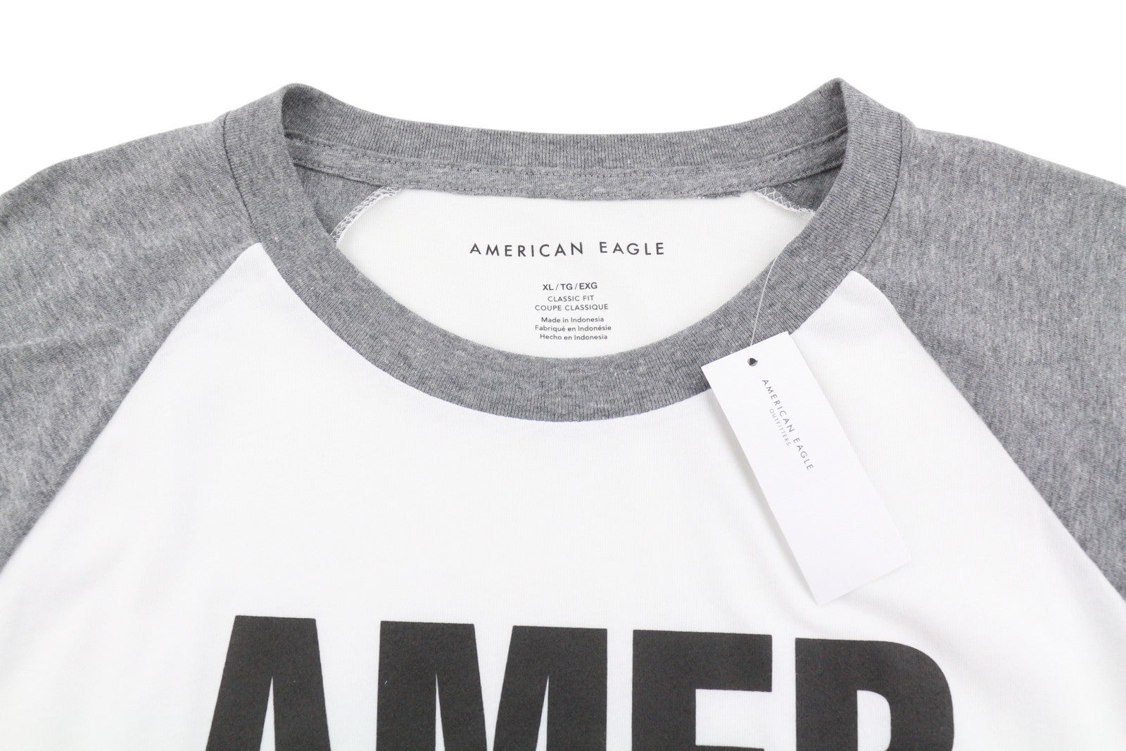 AMERICAN EAGLE OUTFITTERS Men T-Shirt XL Grey Logo Classic Fit Short Sleeved