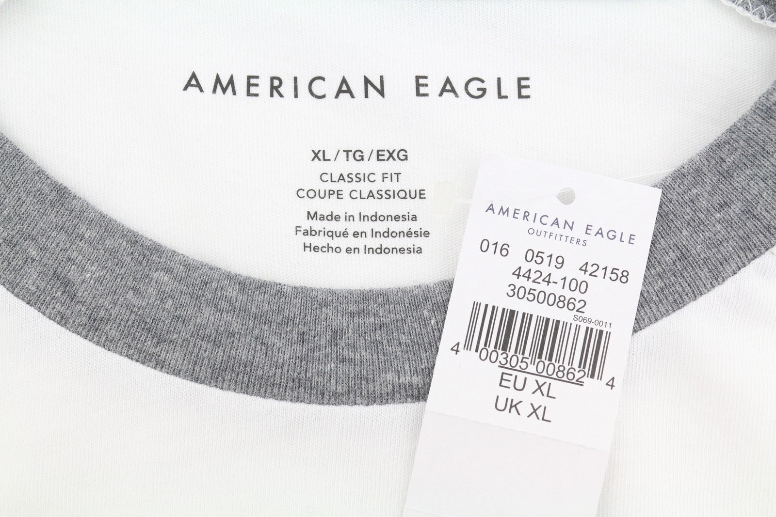 AMERICAN EAGLE OUTFITTERS Men T-Shirt XL Grey Logo Classic Fit Short Sleeved